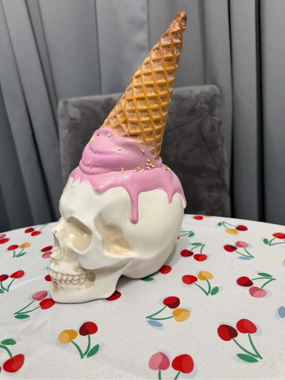 Decorative Skull Figurine with Pink Drip Accent - Home Accents - Picture 2 of 4